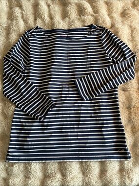 Vineyard Vines Navy & White Stripe Tee with Whale Embroidery